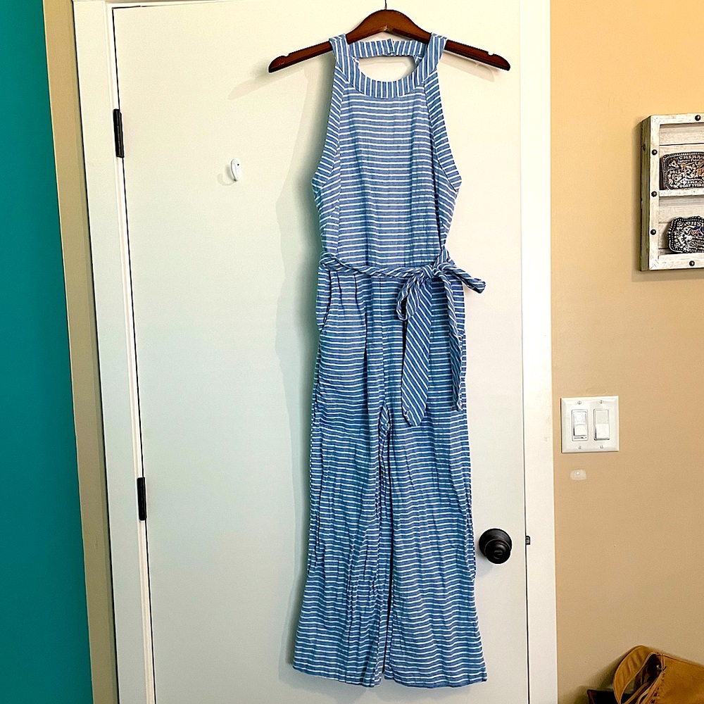 Cropped striped jumpsuit